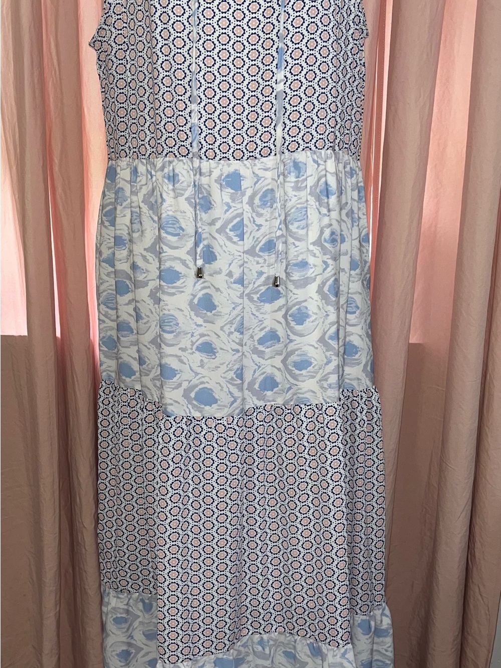 Amazon Women's Blue and White Printed Maxi Dress